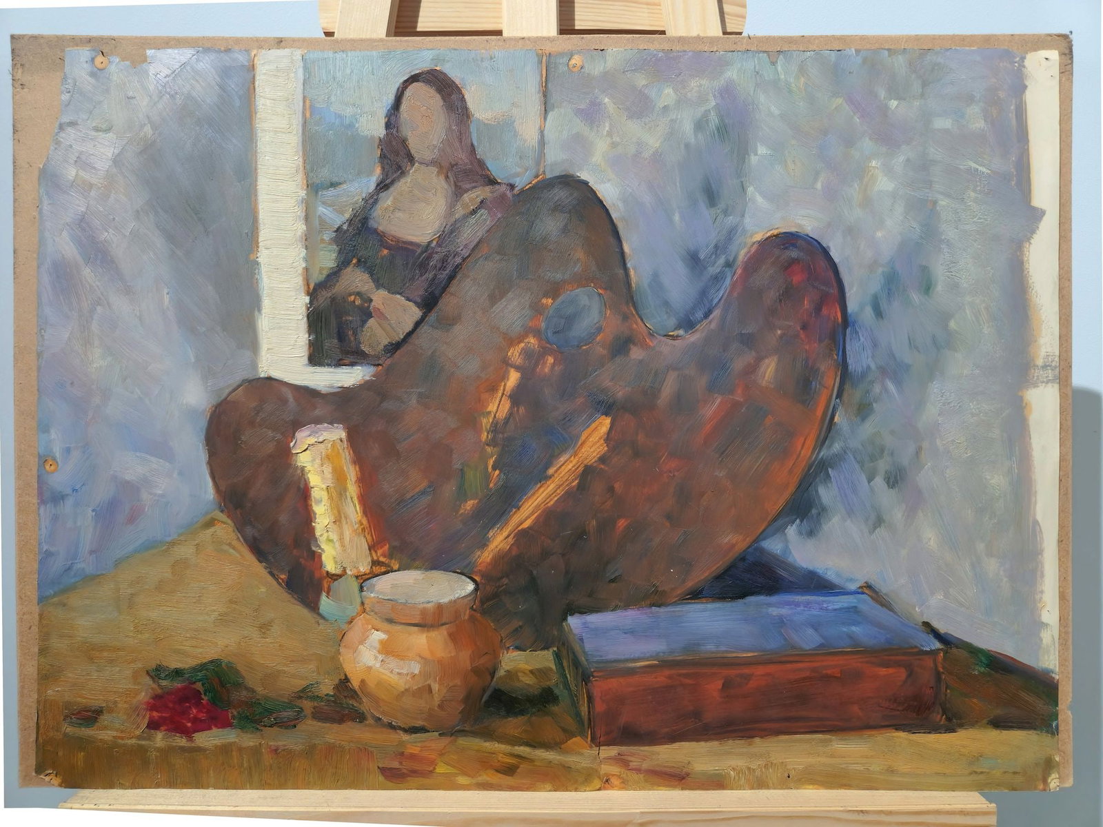 Tyukha Ivan (Ukrainian artist), "Still life with palette and reproduction", oil on paper - 2