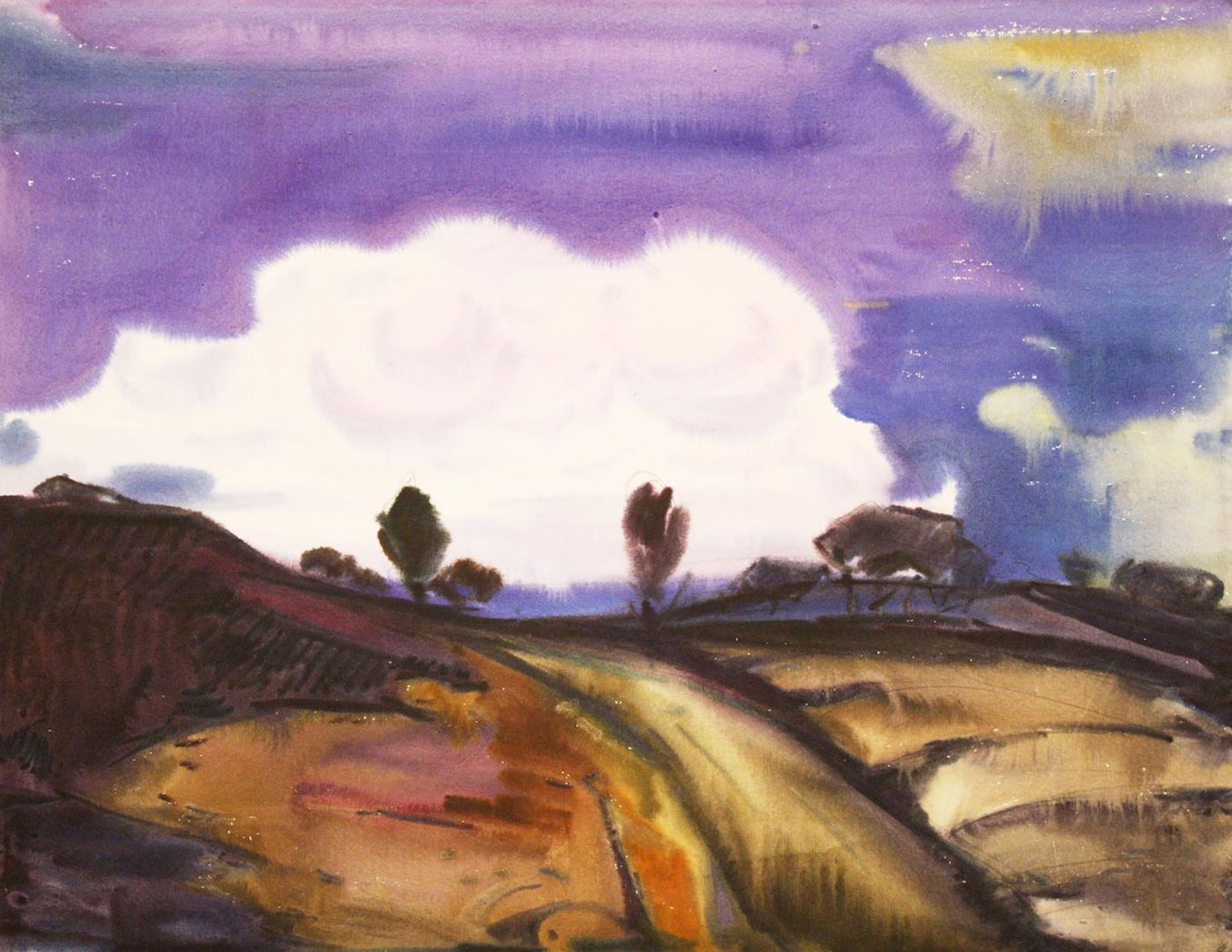 Mynka Olexandr (Ukrainian artist), "White cloud", watercolor on paper: Title: Mynka Olexandr (Ukrainian artist), "White cloud", watercolor on paper Description: ARTIST: Mynka Olexandr Fedorovich, Ukrainian artist TITLE: "White cloud" SIZE: 48 x 63 cm, (19 x 24 3/4 in.) M