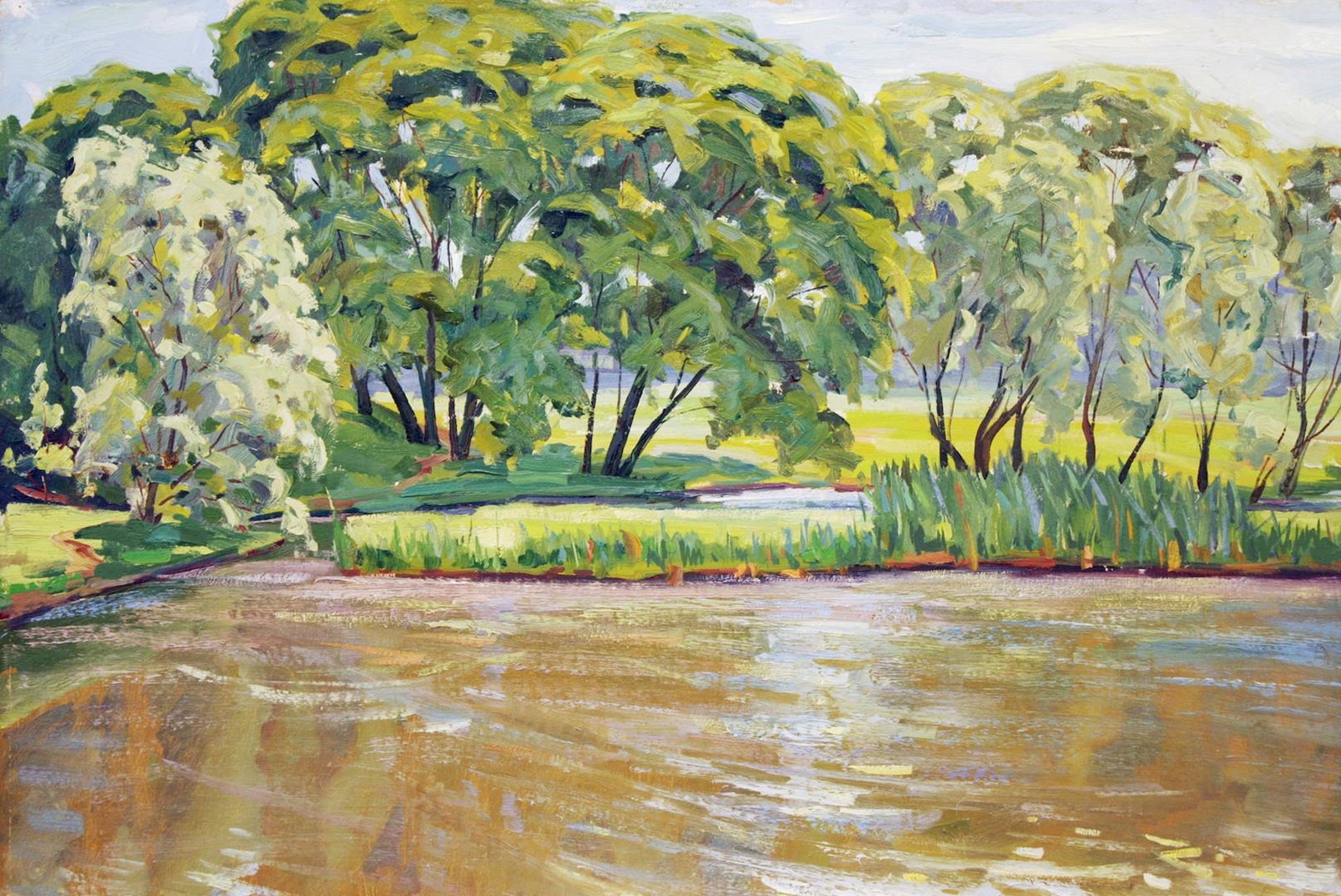 Tyukha Ivan (Ukrainian artist), "Bay", oil on cardboard: Title: Tyukha Ivan (Ukrainian artist), "Bay", oil on cardboard Description: ARTIST: Tyukha Ivan Andriyovich, Ukrainian artist TITLE: "Bay" SIZE: 45 x 68 cm, (17 3/4 x 26 3/4 in.) MEDIUM: oil on cardbo