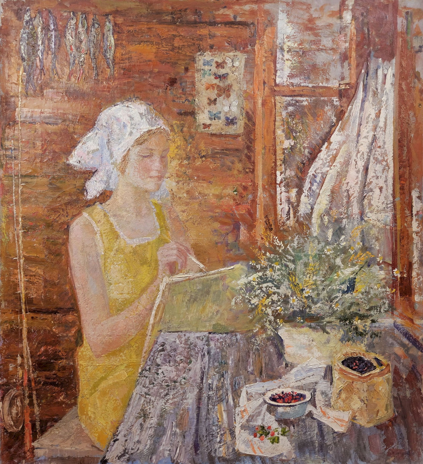 Marchenko Nina (Ukrainian artist), "It is summer", oil on canvas: Title: Marchenko Nina (Ukrainian artist), "It is summer", oil on canvas Description: ARTIST: Marchenko Nina Yakivna, Ukrainian artist TITLE: "It is summer" SIZE: 110 x 100 cm, (43 1/4 x 39 1/4 in.)