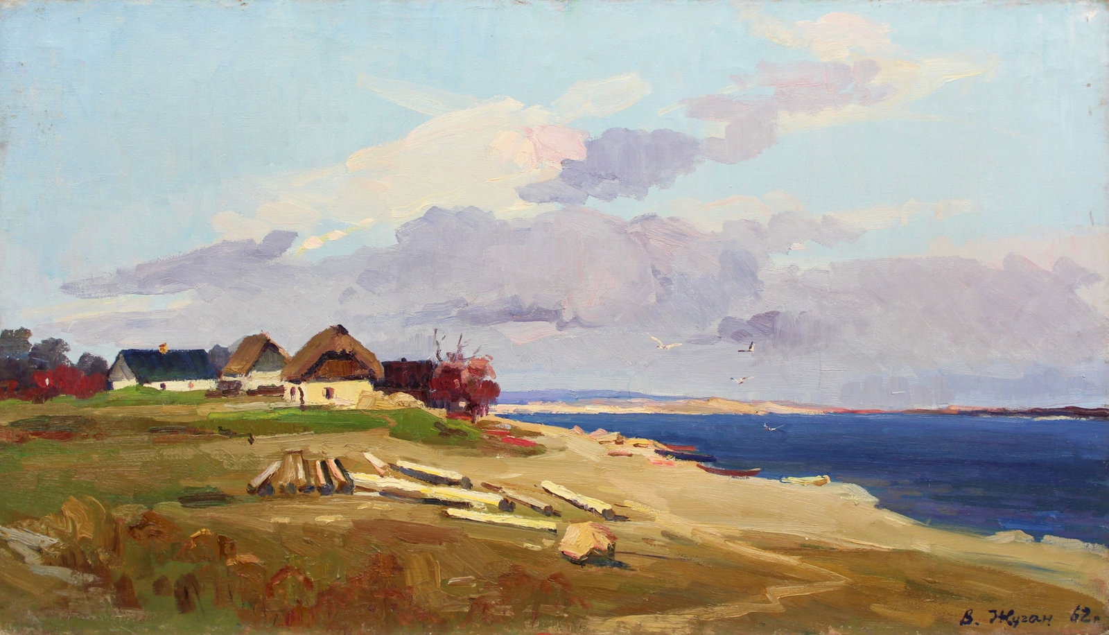 Zhugan Volodymyr (Ukrainian artist), "The village in gulf", oil on canvas: Title: Zhugan Volodymyr (Ukrainian artist), "The village in gulf", oil on canvas Description: ARTIST: Zhugan Volodymyr Oleksandrovych, Ukrainian artist TITLE: "The village in gulf" SIZE: 70 x 120 cm, 