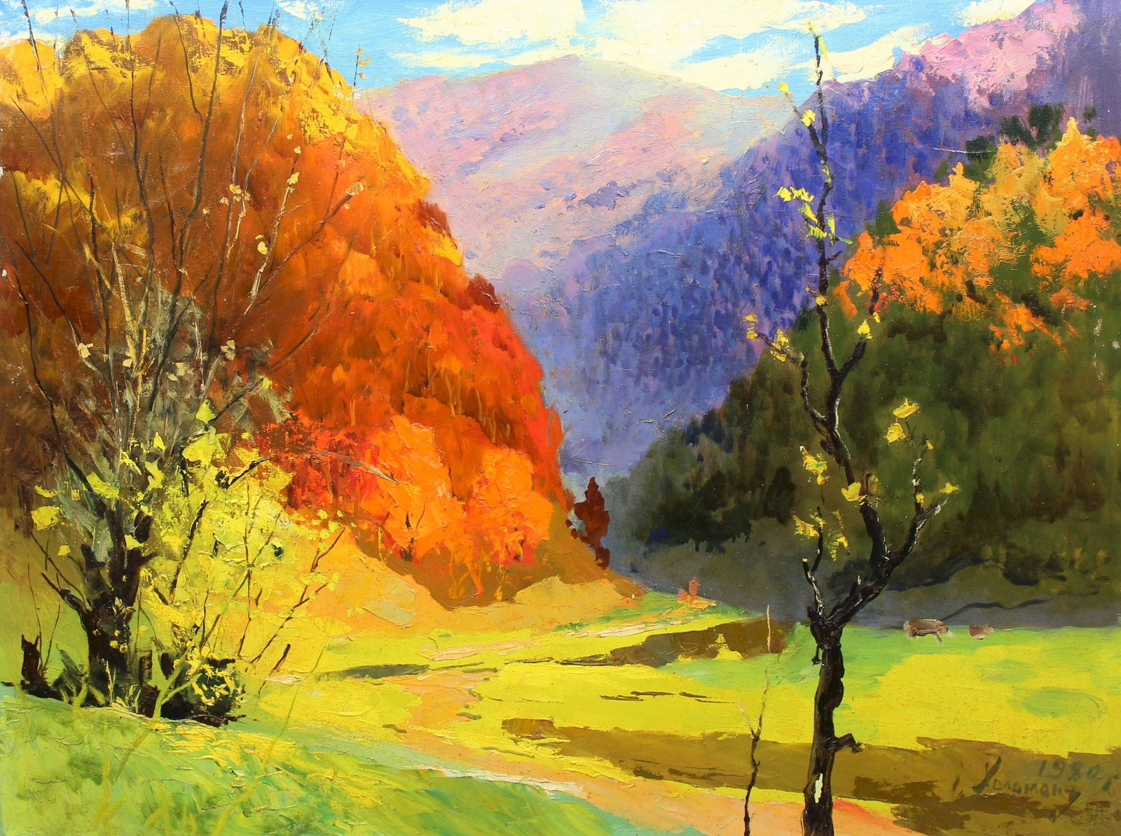 Holomenuk Ivan (Ukrainian artist), "Solar Carpathians", oil on canvas: Title: Holomenuk Ivan (Ukrainian artist), "Solar Carpathians", oil on canvas Description: ARTIST: Holomenuk Ivan Olexandrovich, Ukrainian artist TITLE: "Solar Carpathians" SIZE: 70 x 90 cm, (27 2/4 x 