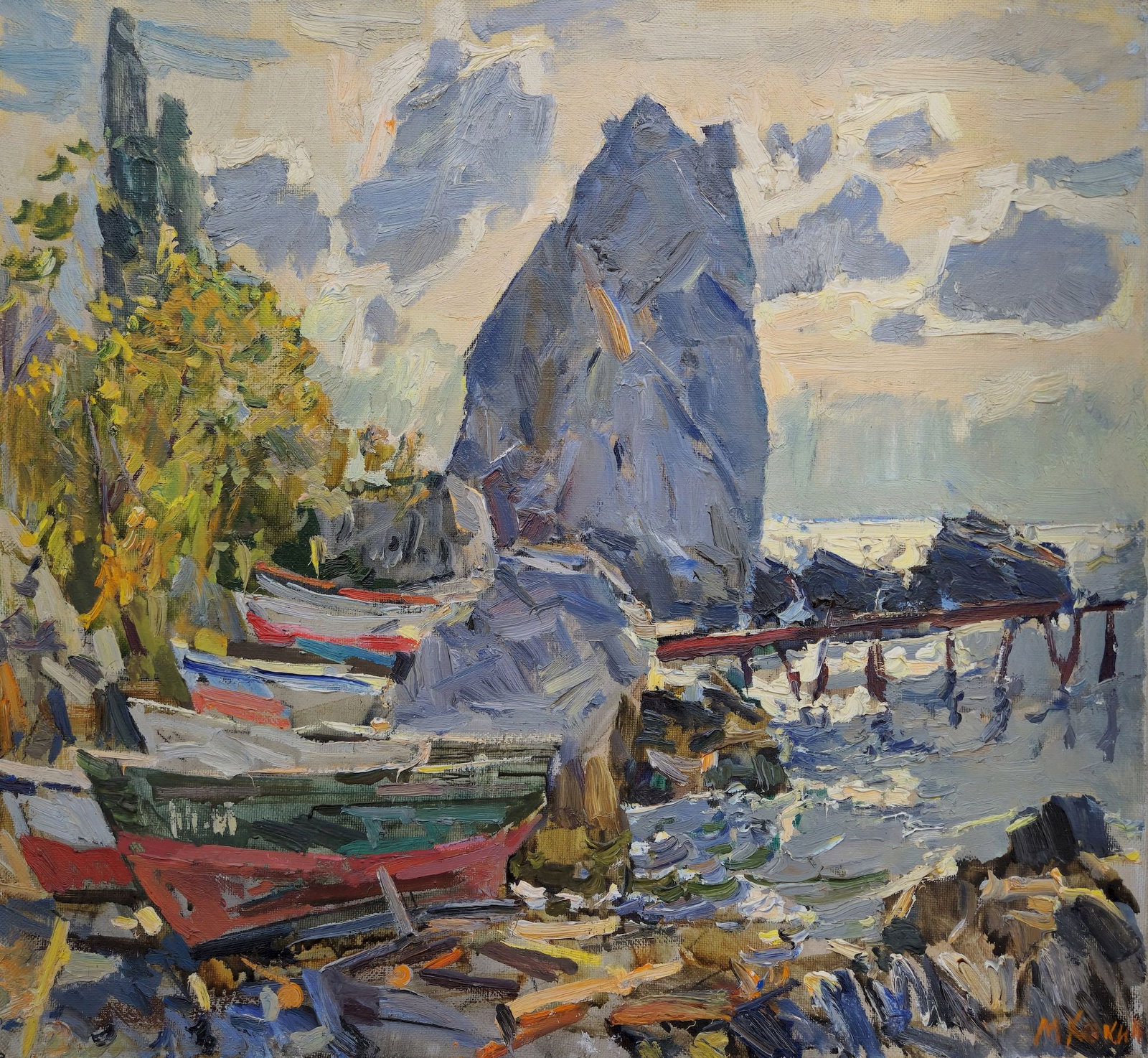 Kokin Mykhaylo (Ukrainian artist), "Berth", oil on canvas: Title: Kokin Mykhaylo (Ukrainian artist), "Berth", oil on canvas Description: ARTIST: Kokin Mykhaylo Oleksandrovich, Ukrainian artist TITLE: "Berth" SIZE: 60 x 65 cm, (23 2/4 x 25 2/4 in.) MEDIUM: oil