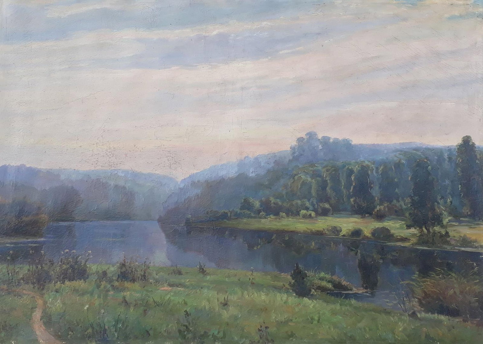 Unidentified (Ukrainian artist), "Gentle day", oil on canvas: Title: Unidentified (Ukrainian artist), "Gentle day", oil on canvas Description: ARTIST: Unidentified Artist TITLE: "Gentle day" SIZE: 110 x 160 cm, (43 1/4 x 63 in.) MEDIUM: oil on canvas YEAR OF CRE
