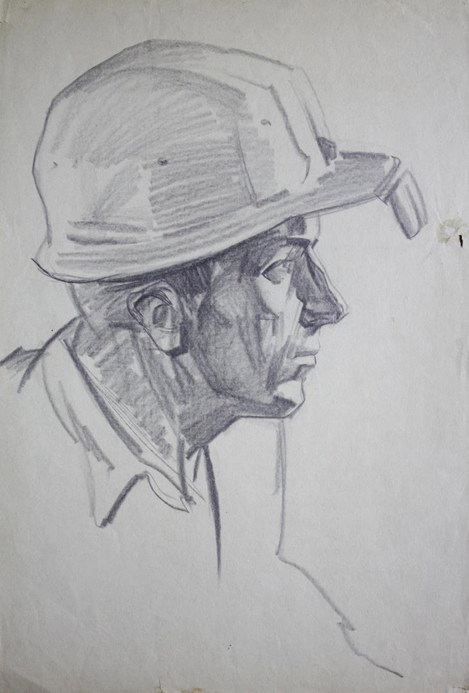 Mynka Olexandr (Ukrainian artist), "Steel-maker", pencil on paper: Title: Mynka Olexandr (Ukrainian artist), "Steel-maker", pencil on paper Description: ARTIST: Mynka Olexandr Fedorovich, Ukrainian artist TITLE: "Steel-maker" SIZE: 63 x 41 cm, (24 3/4 x 16 1/4 in.) M