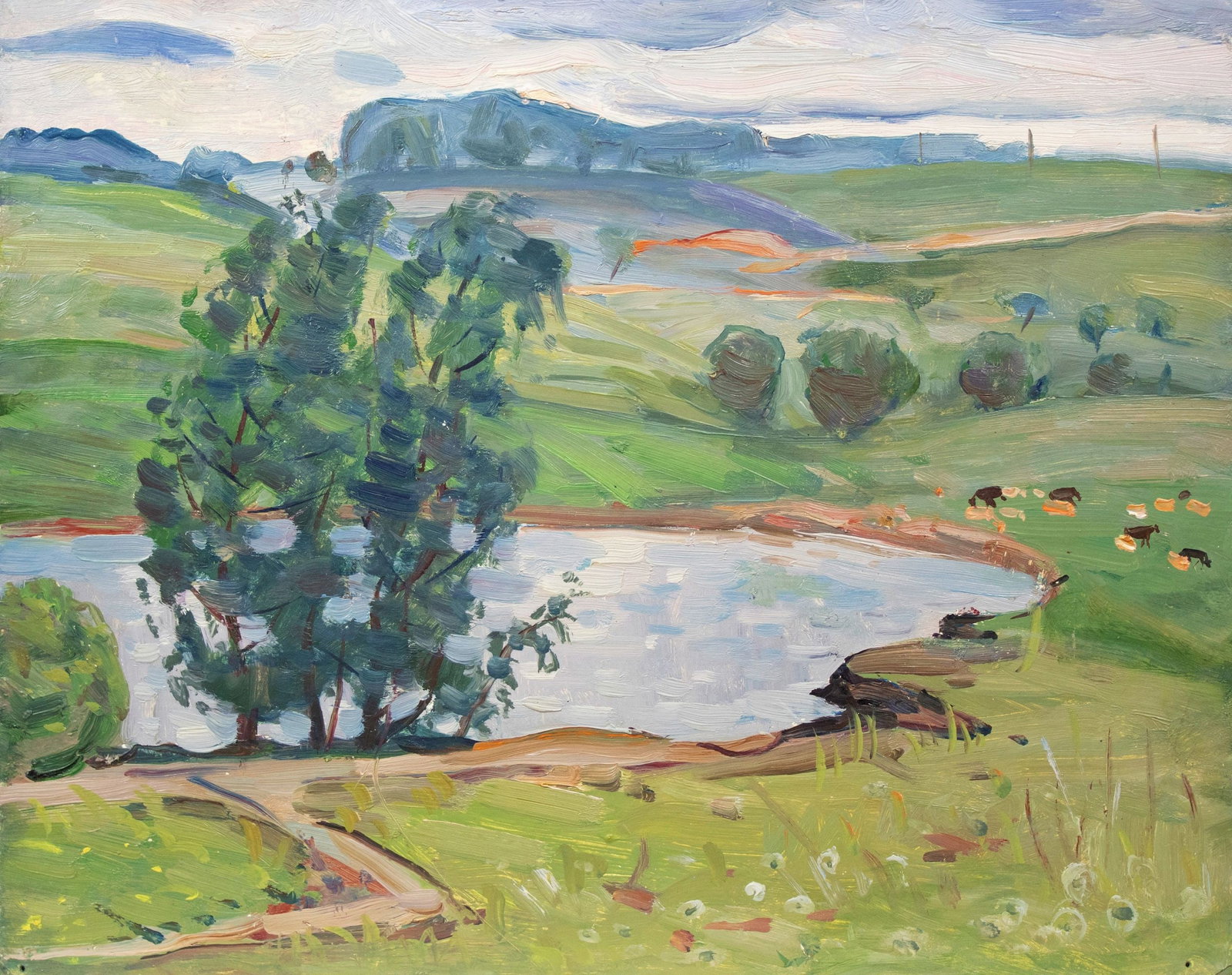Tyukha Ivan (Ukrainian artist), "Cows pond", oil on cardboard (1 of 3)