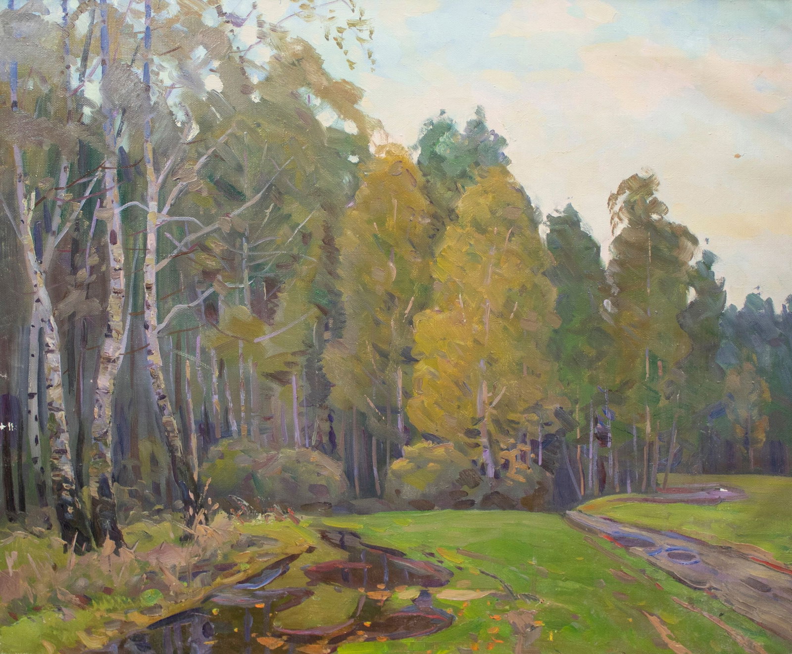 Tyukha Ivan (Ukrainian artist), "By the forest", oil on canvas: Title: Tyukha Ivan (Ukrainian artist), "By the forest", oil on canvas Description: ARTIST: Tyukha Ivan Andriyovich, Ukrainian artist TITLE: "By the forest" SIZE: 69 x 78 cm, (27 1/4 x 30 3/4 in.) MEDI