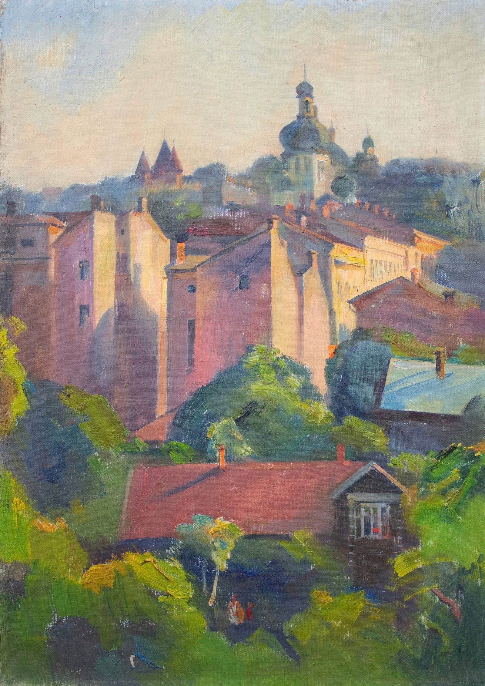 Shchebriakov (Ukrainian artist), "Old town view", oil on canvas: Title: Shchebriakov (Ukrainian artist), "Old town view", oil on canvas Description: ARTIST: Shchebriakov B., Ukrainian artist TITLE: "Old town view" SIZE: 70 x 50 cm, (27 2/4 x 19 3/4 in.) MEDIUM: