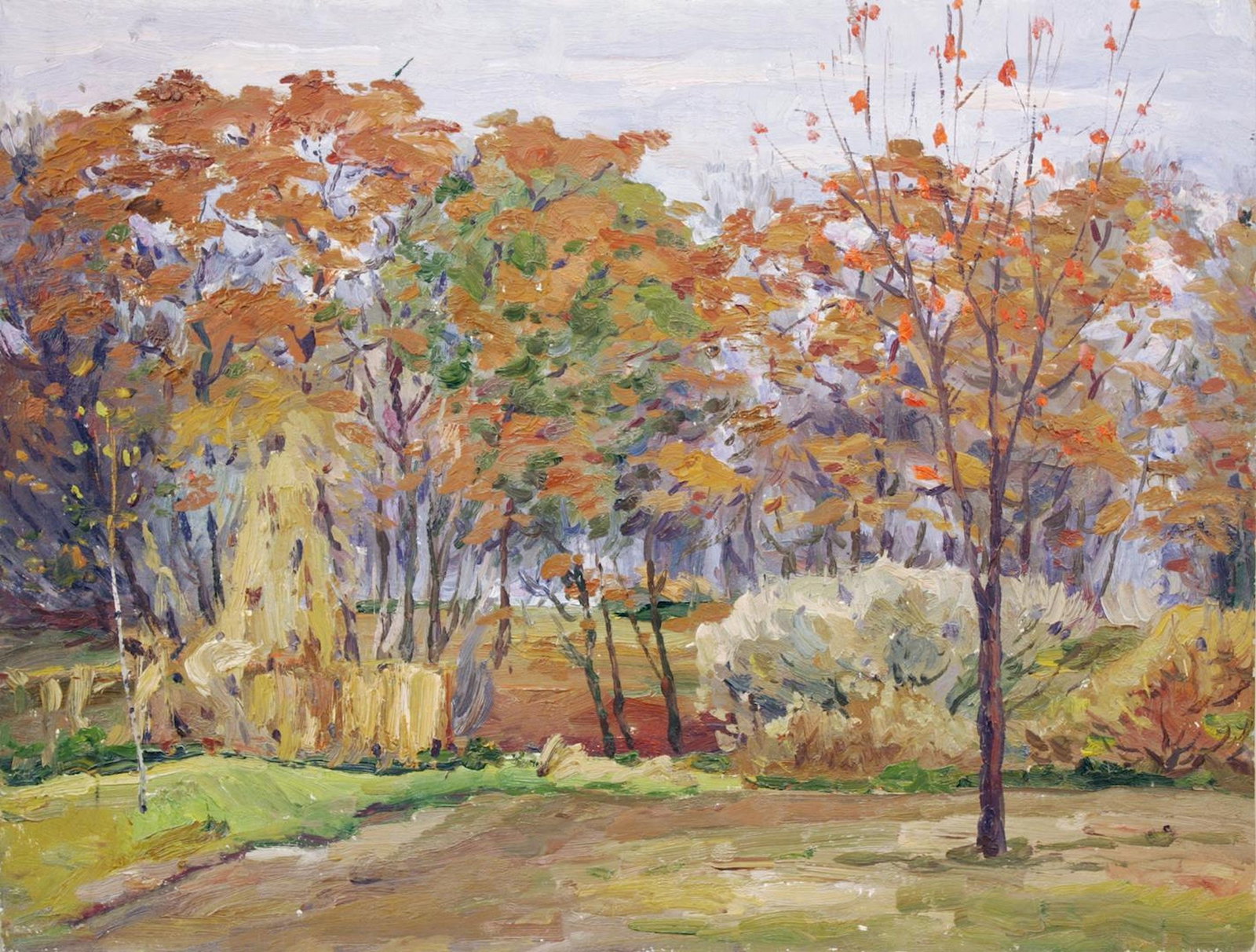 Mynka Olexandr (Ukrainian artist), "Dorohozhychi Park", oil on cardboard: Title: Mynka Olexandr (Ukrainian artist), "Dorohozhychi Park", oil on cardboard Description: ARTIST: Mynka Olexandr Fedorovich, Ukrainian artist TITLE: "Dorohozhychi Park" SIZE: 49 x 65 cm, (19 1/4 x 