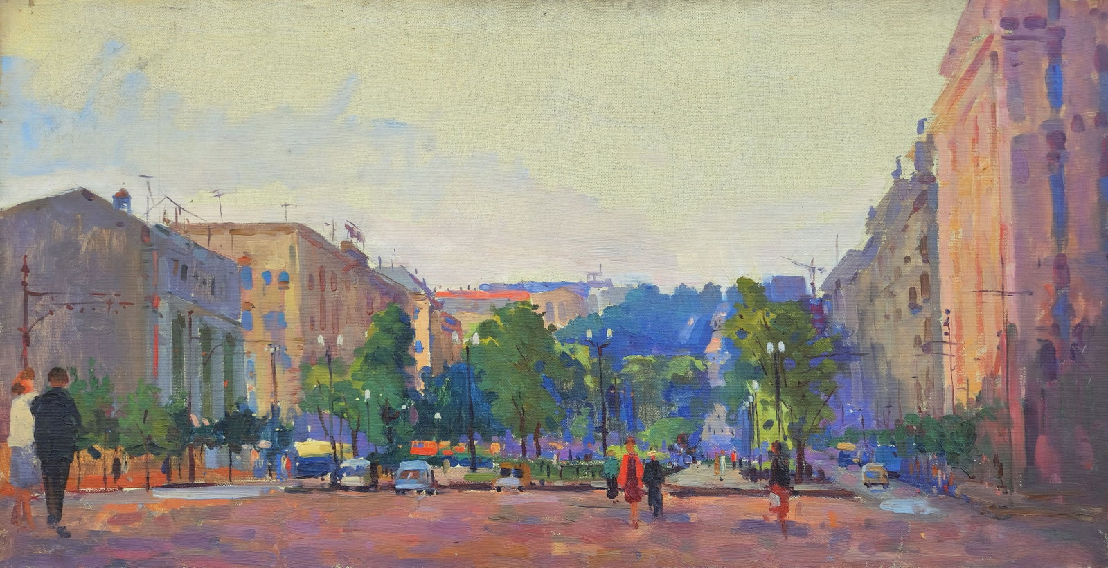 Neklyuenko Mykola (Ukrainian artist), "City", oil on canvas: Title: Neklyuenko Mykola (Ukrainian artist), "City", oil on canvas Description: ARTIST: Neklyuenko Mykola Pavlovich, Ukrainian artist TITLE: "City" SIZE: 52 x 100 cm, (20 2/4 x 39 1/4 in.) MEDIUM: oil