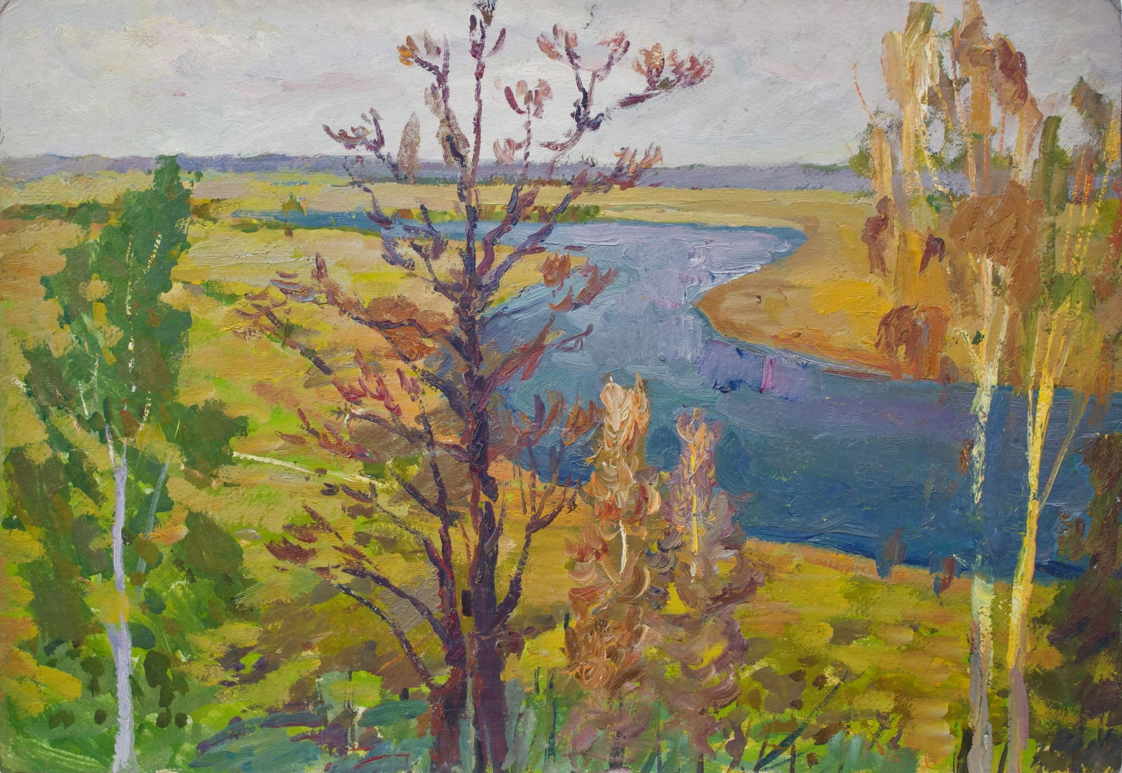 Hantman Moses (Ukrainian artist), "Bend of the river", oil on cardboard (1 of 3)