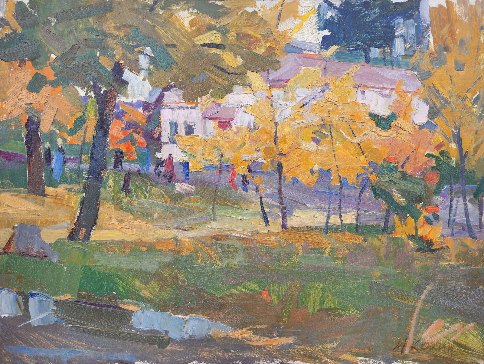 Kokin Mykhaylo (Ukrainian artist), "Autumn in Sedniv", oil on cardboard: Title: Kokin Mykhaylo (Ukrainian artist), "Autumn in Sedniv", oil on cardboard Description: ARTIST: Kokin Mykhaylo Oleksandrovich, Ukrainian artist TITLE: "Autumn in Sedniv" SIZE: 50 x 70 cm, (19 3/4 