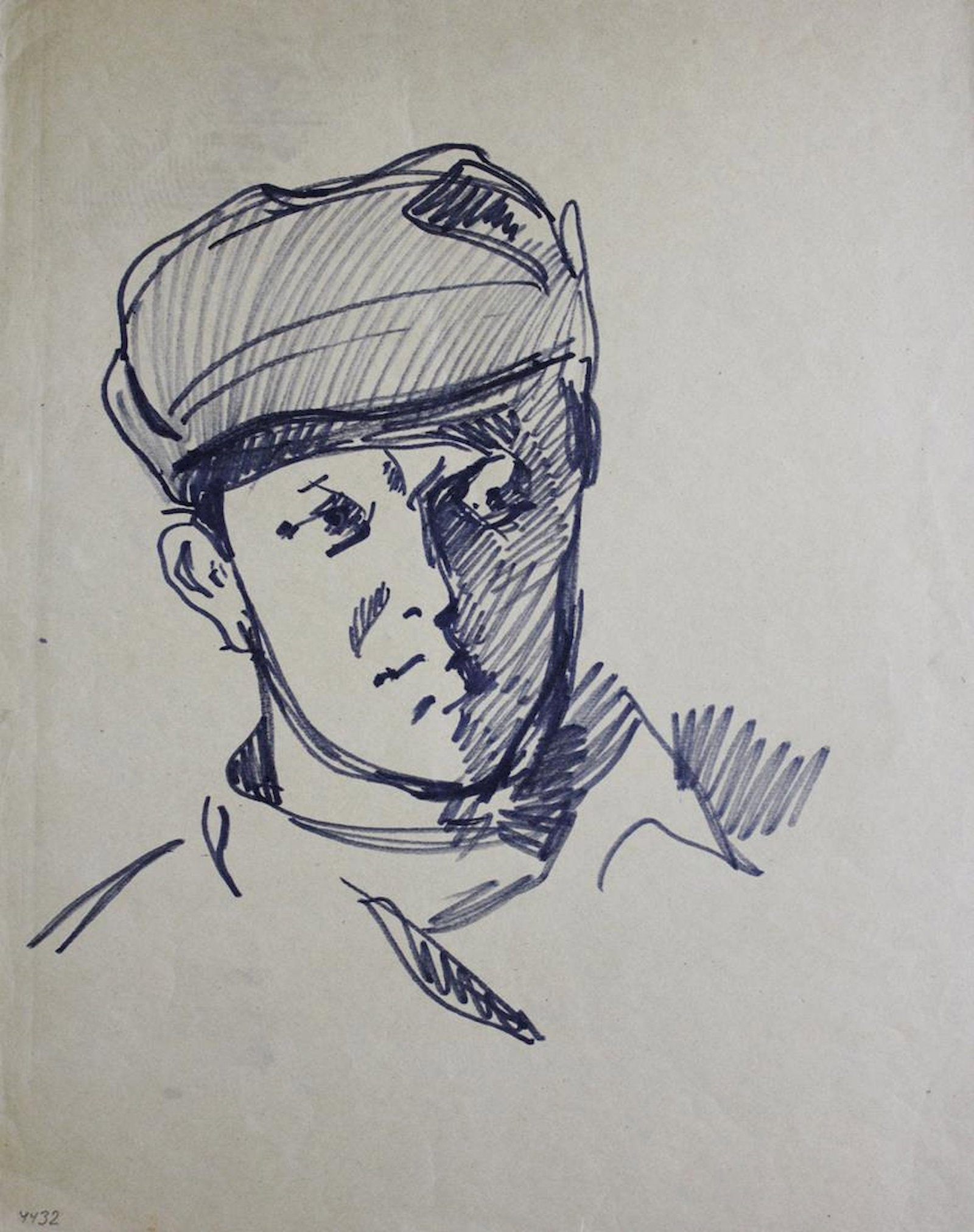 Mynka Olexandr (Ukrainian artist), "Portrait of a young man in a hat", felt pen on paper: Title: Mynka Olexandr (Ukrainian artist), "Portrait of a young man in a hat", felt pen on paper Description: ARTIST: Mynka Olexandr Fedorovich, Ukrainian artist TITLE: "Portrait of a young man in a ha