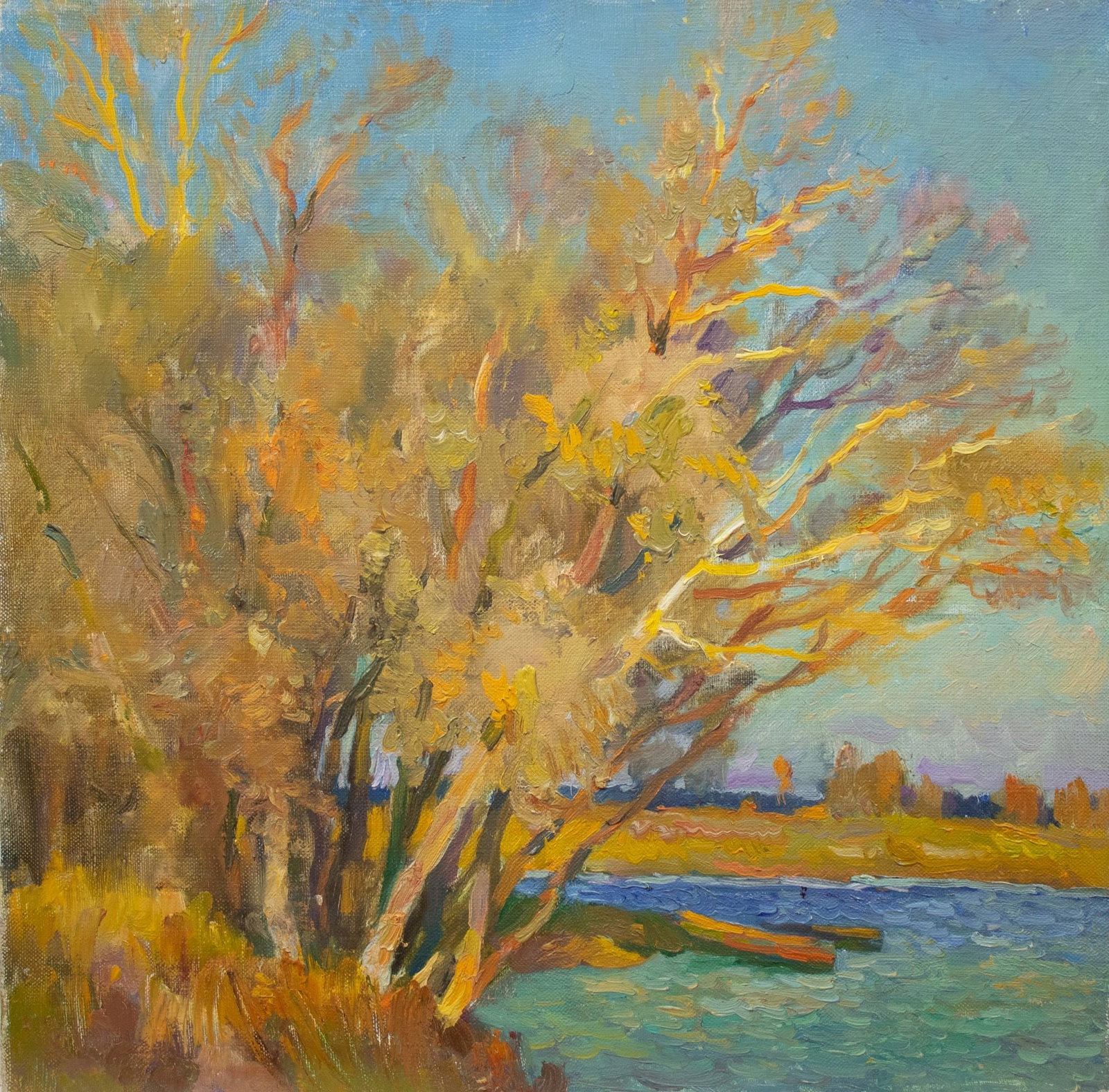 Mynka Olexandr (Ukrainian artist), "In the autumn", oil on canvas: Title: Mynka Olexandr (Ukrainian artist), "In the autumn", oil on canvas Description: ARTIST: Mynka Olexandr Fedorovich, Ukrainian artist TITLE: "In the autumn" SIZE: 43 x 43 cm, (17 x 17 in.) MEDIUM: