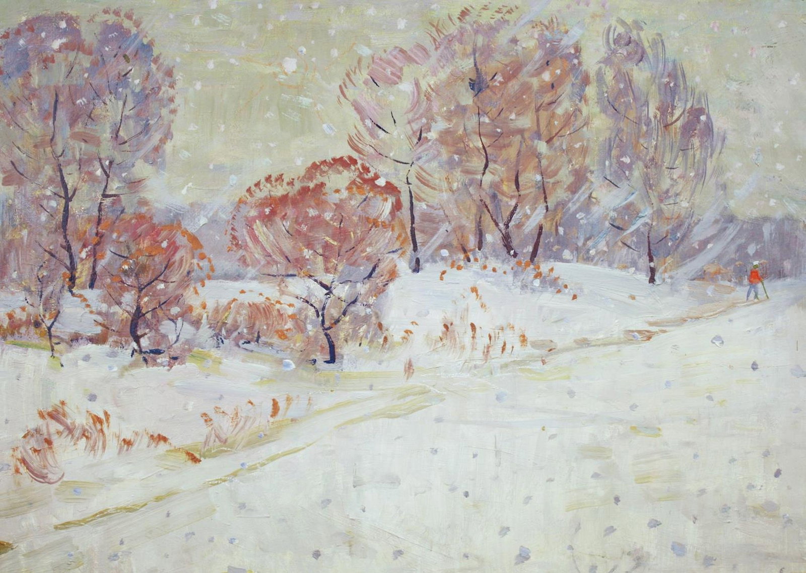 Tyukha Ivan (Ukrainian artist), "Winter", oil on cardboard: Title: Tyukha Ivan (Ukrainian artist), "Winter", oil on cardboard Description: ARTIST: Tyukha Ivan Andriyovich, Ukrainian artist TITLE: "Winter" SIZE: 50 x 70 cm, (19 3/4 x 27 2/4 in.) MEDIUM: oil on 