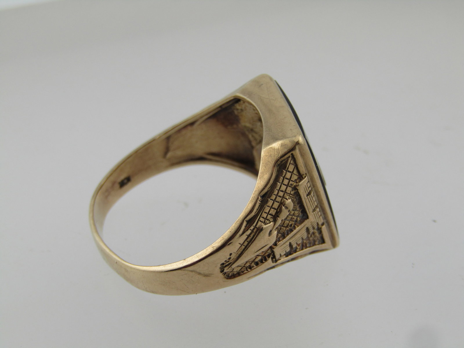 Vintage 10kt Masonic Onyx Diamond Ring, Sz. 12, Signed Hallmark, 1940's-1950's - 6