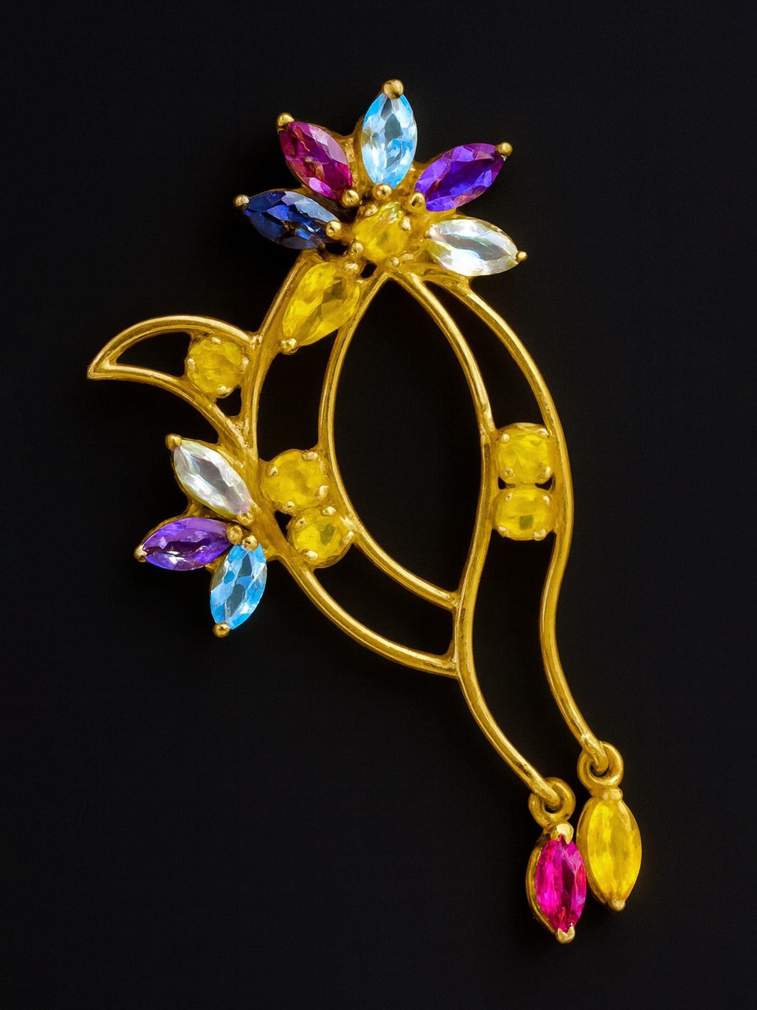 Designer Gold Pendant with Faceted Gemstones - 2