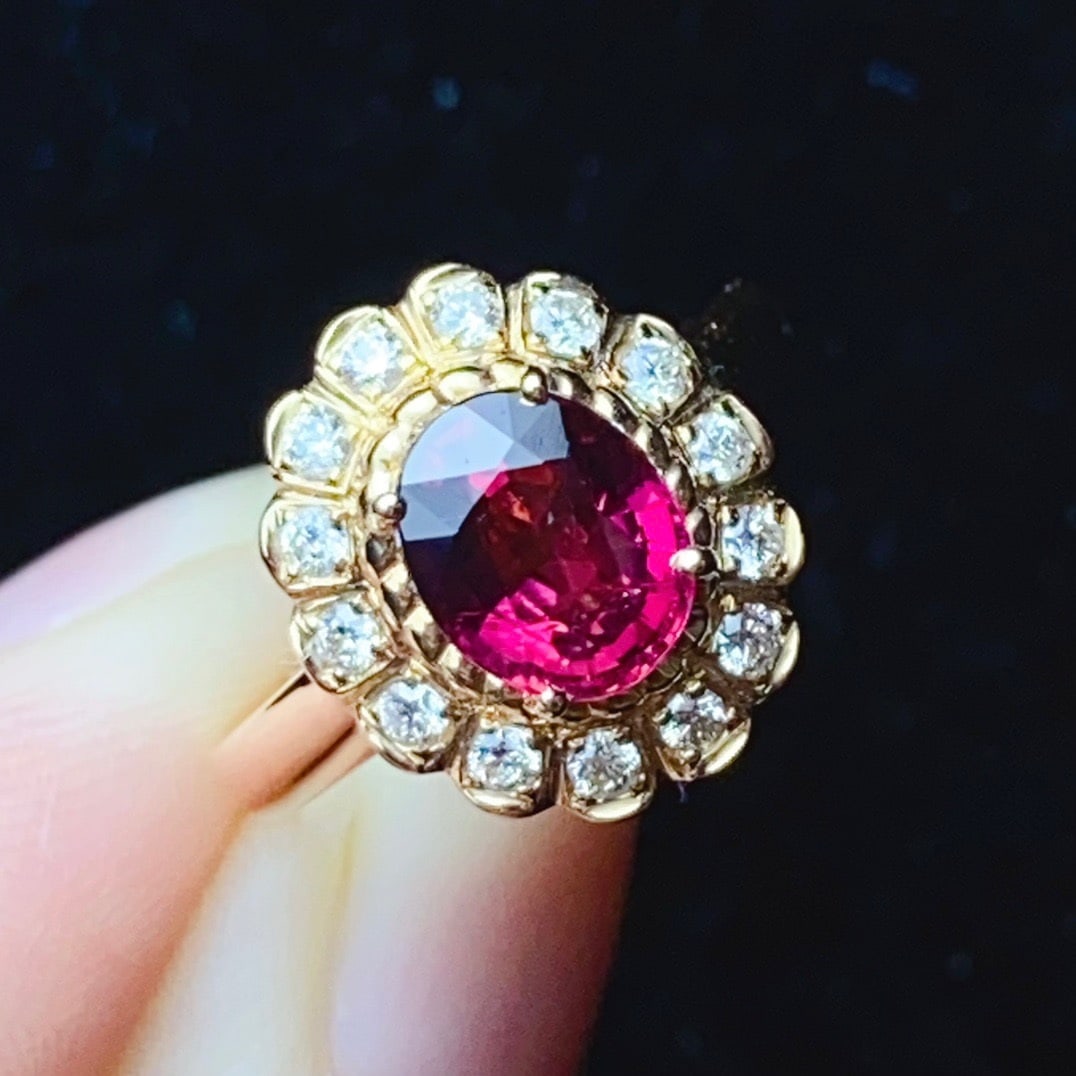 14K GOLD 1.4 CT NATURAL TOURMALINE and DIAMOND RING - 3