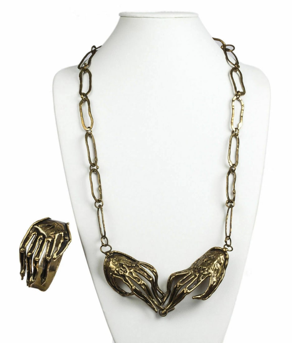 Brutalist Mexican Handmade Hand Necklace Bracelet Set - 3