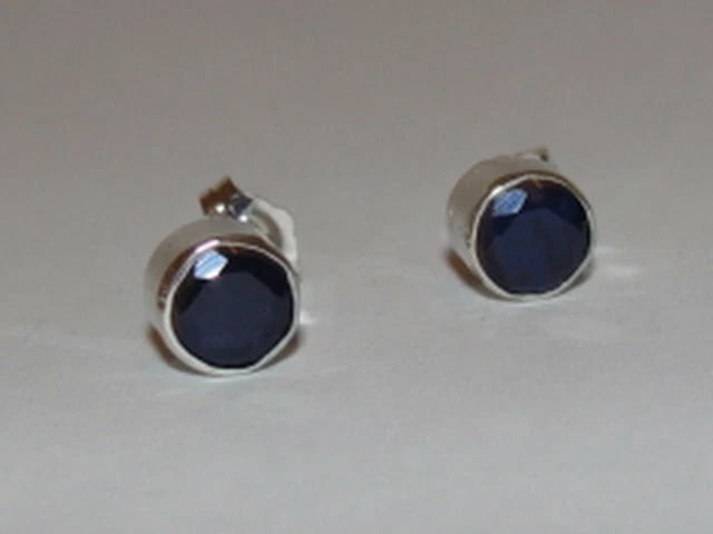 Sterling Silver Faceted Blue Sapphire Bezel Set Earrings Birthstone September - 2