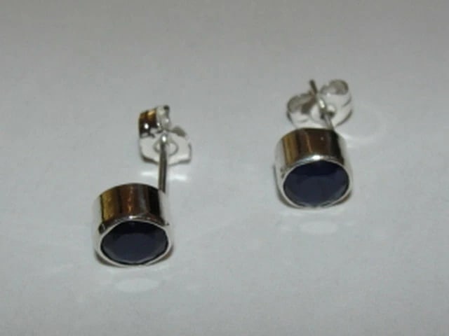 Sterling Silver Faceted Blue Sapphire Bezel Set Earrings Birthstone September - 3