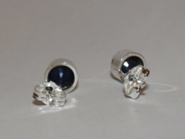 Sterling Silver Faceted Blue Sapphire Bezel Set Earrings Birthstone September - 5
