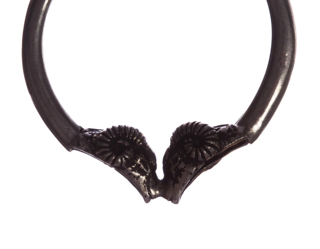 Sterling Silver Large Double Headed Ram Hoop Earrings with Antique Finish - 4