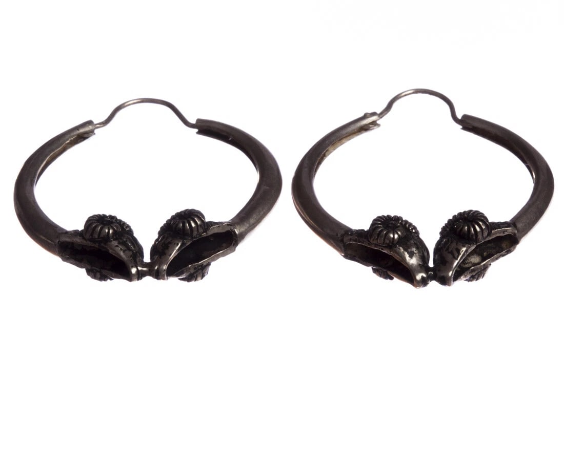 Sterling Silver Large Double Headed Ram Hoop Earrings with Antique Finish - 6