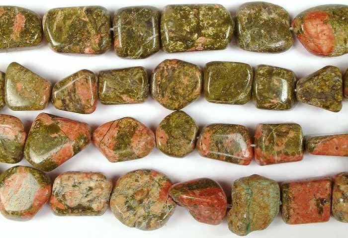 Unakite Plain Tumbles / Semi-Precious Gemstone Beads: Title: Unakite Plain Tumbles / Semi-Precious Gemstone Beads Description: Unakite Plain Tumbles are a distinctive choice for accessory crafting, showcasing a harmonious blend of moss green and peach hu