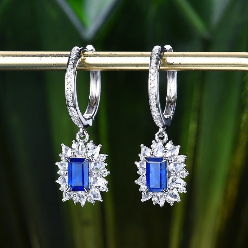 14K GOLD 2.19 CTW NATURAL SAPPHIRE and DIAMOND EARRINGS - 2