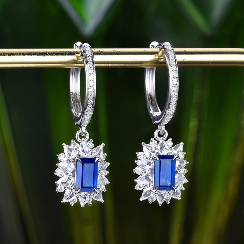 14K GOLD 2.19 CTW NATURAL SAPPHIRE and DIAMOND EARRINGS - 3