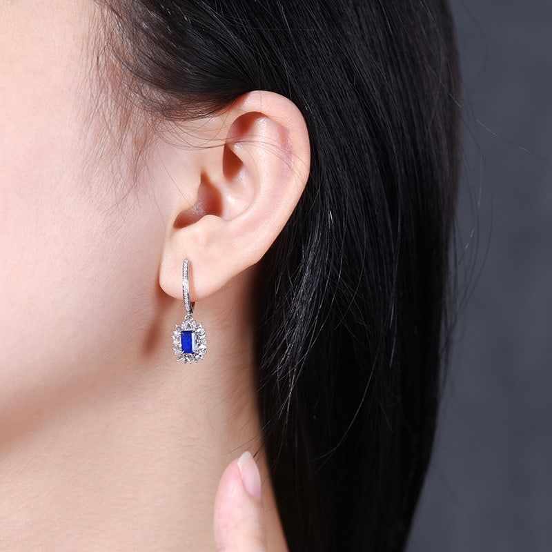 14K GOLD 2.19 CTW NATURAL SAPPHIRE and DIAMOND EARRINGS - 4