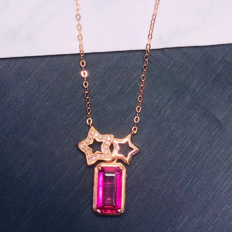 14K GOLD 1.84 CT NATURAL TOURMALINE and DIAMOND NECKLACE: Title:14K GOLD 1.84 CT NATURAL TOURMALINE and DIAMOND NECKLACE Description:Ref:230678208Gold Content:14K GoldMain Gemstone:TourmalineNumber of stones:1Shape:OctagonalCarat Weight:1.84ct Color:PinkTrea