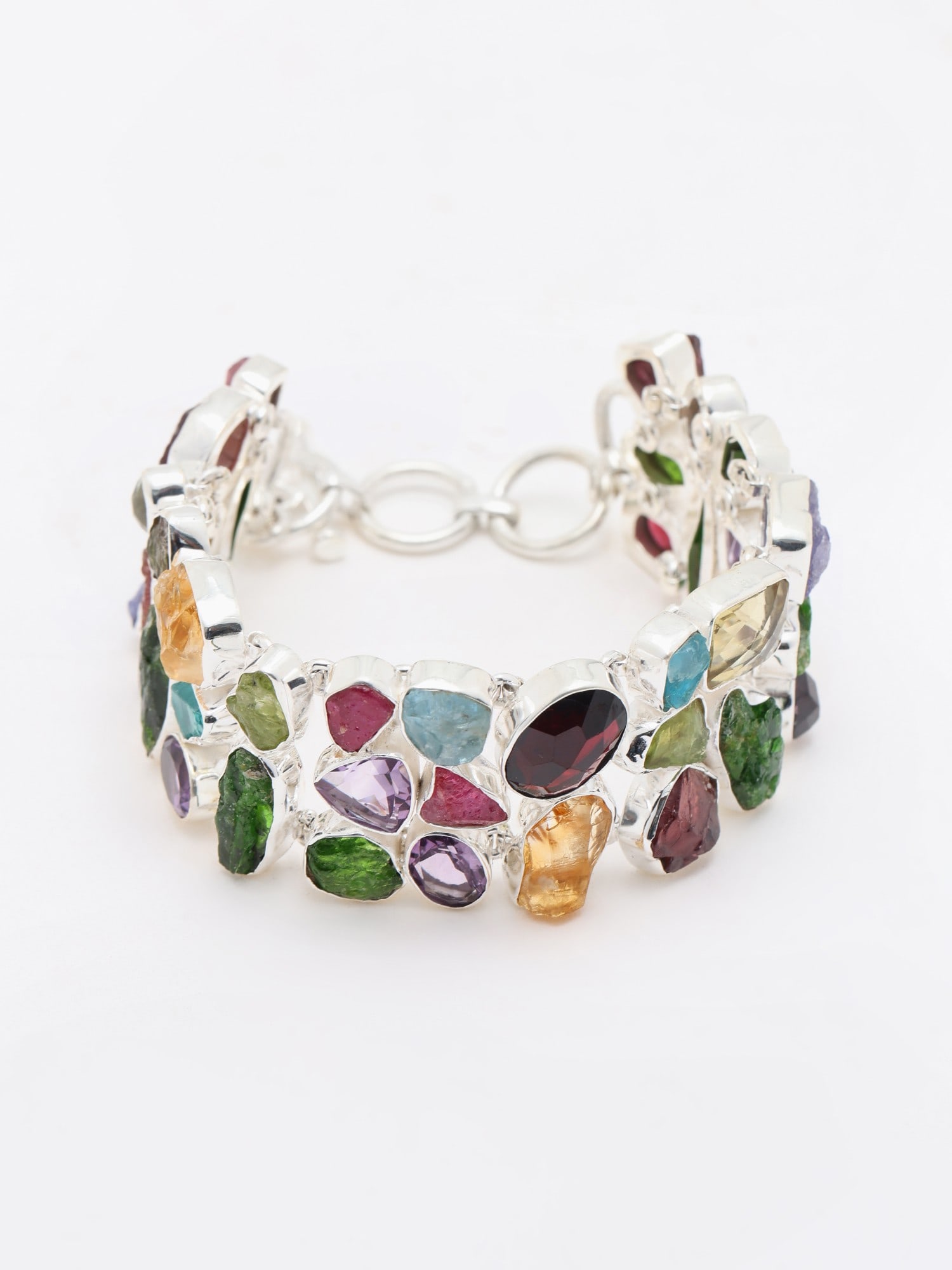 Multi Raw Gemstone Toggle Clamp Lock Bracelet - 2