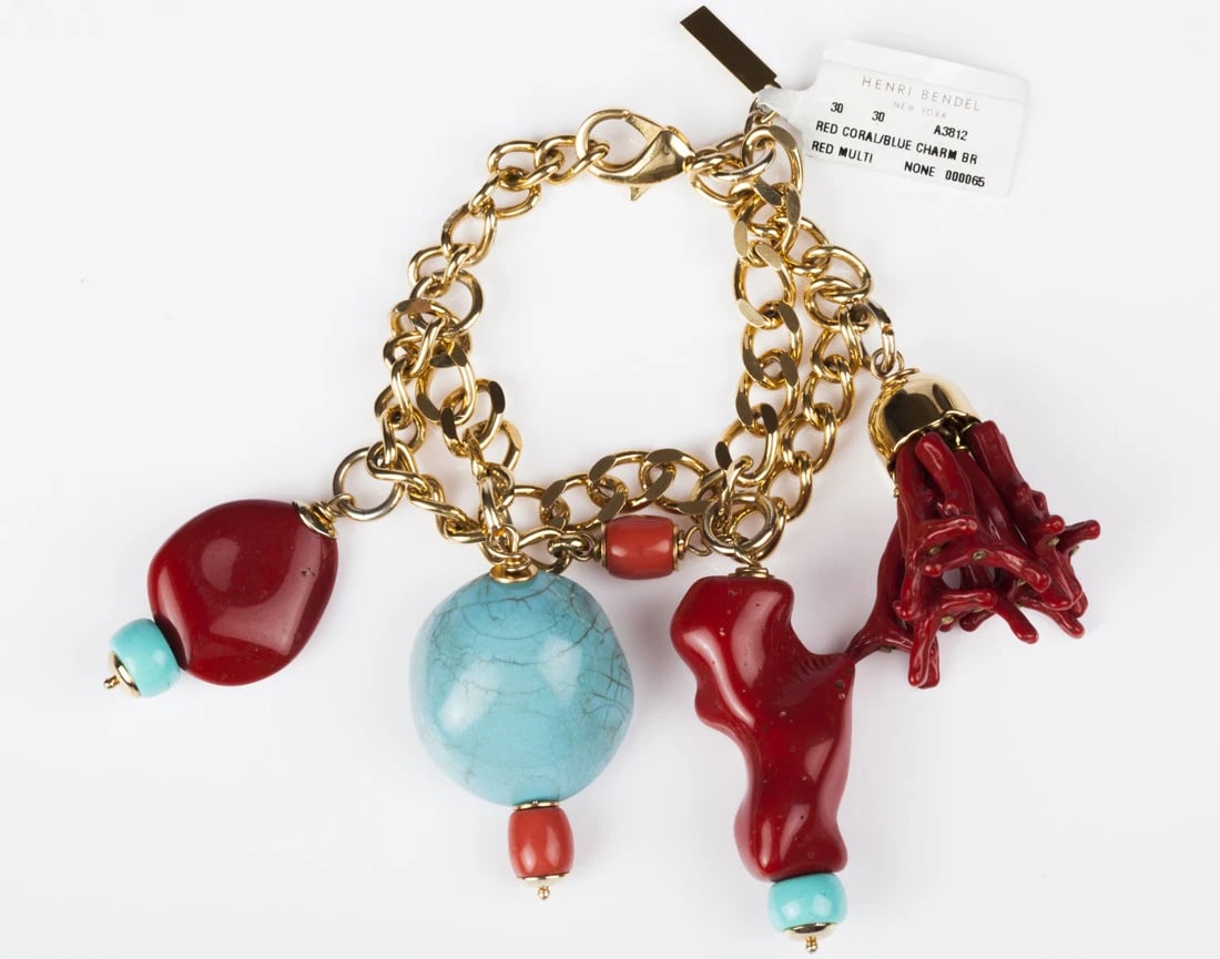 Moschino Faux Turquoise and Red Coral Charm Bracelet (1 of 5)