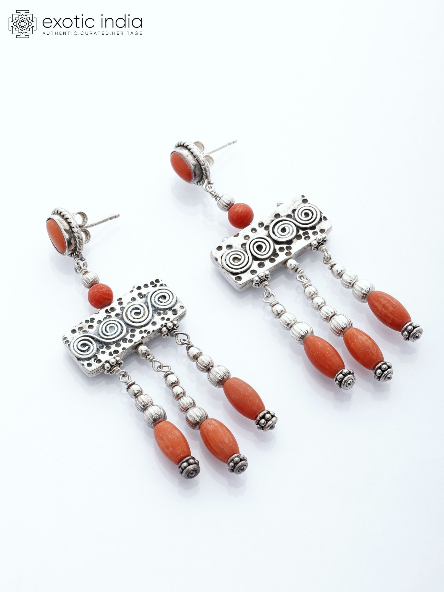 Coral Gemstone Dangle Earrings - 2
