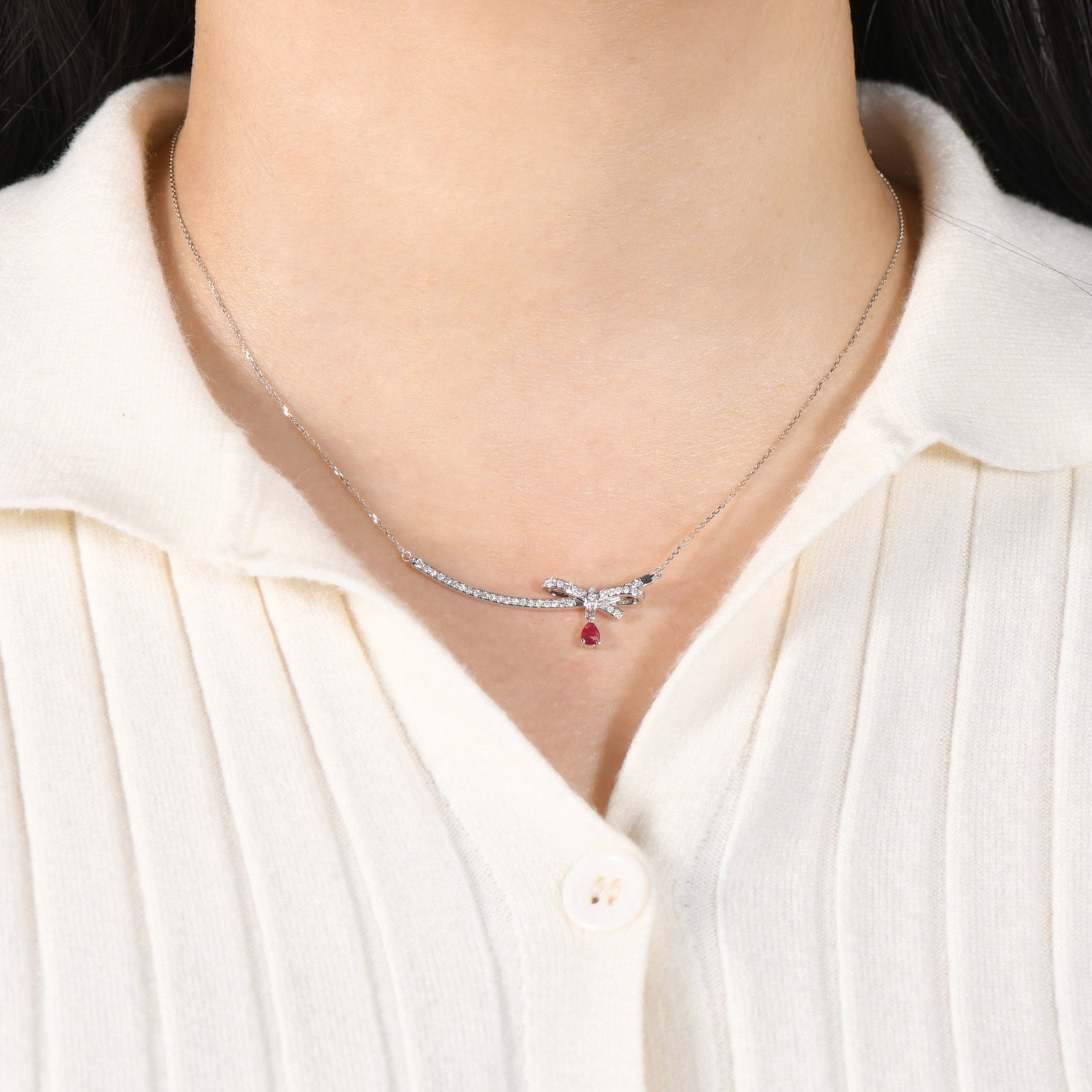 14K GOLD 0.59 CTW NATURAL RUBY and DIAMOND NECKLACE - 6
