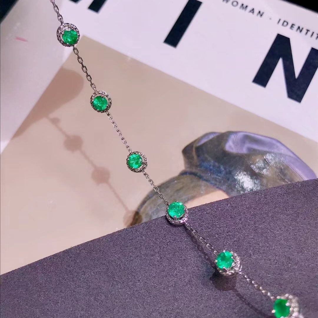 14K GOLD 1.4 CT VIVID GREEN NATURAL EMERALD BRACELET - 2