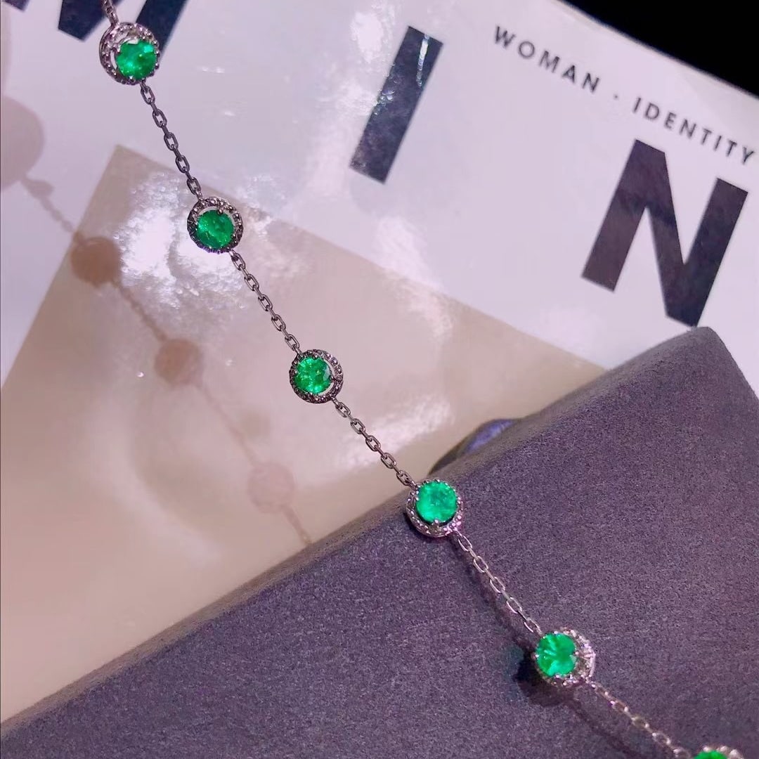 14K GOLD 1.4 CT VIVID GREEN NATURAL EMERALD BRACELET - 3