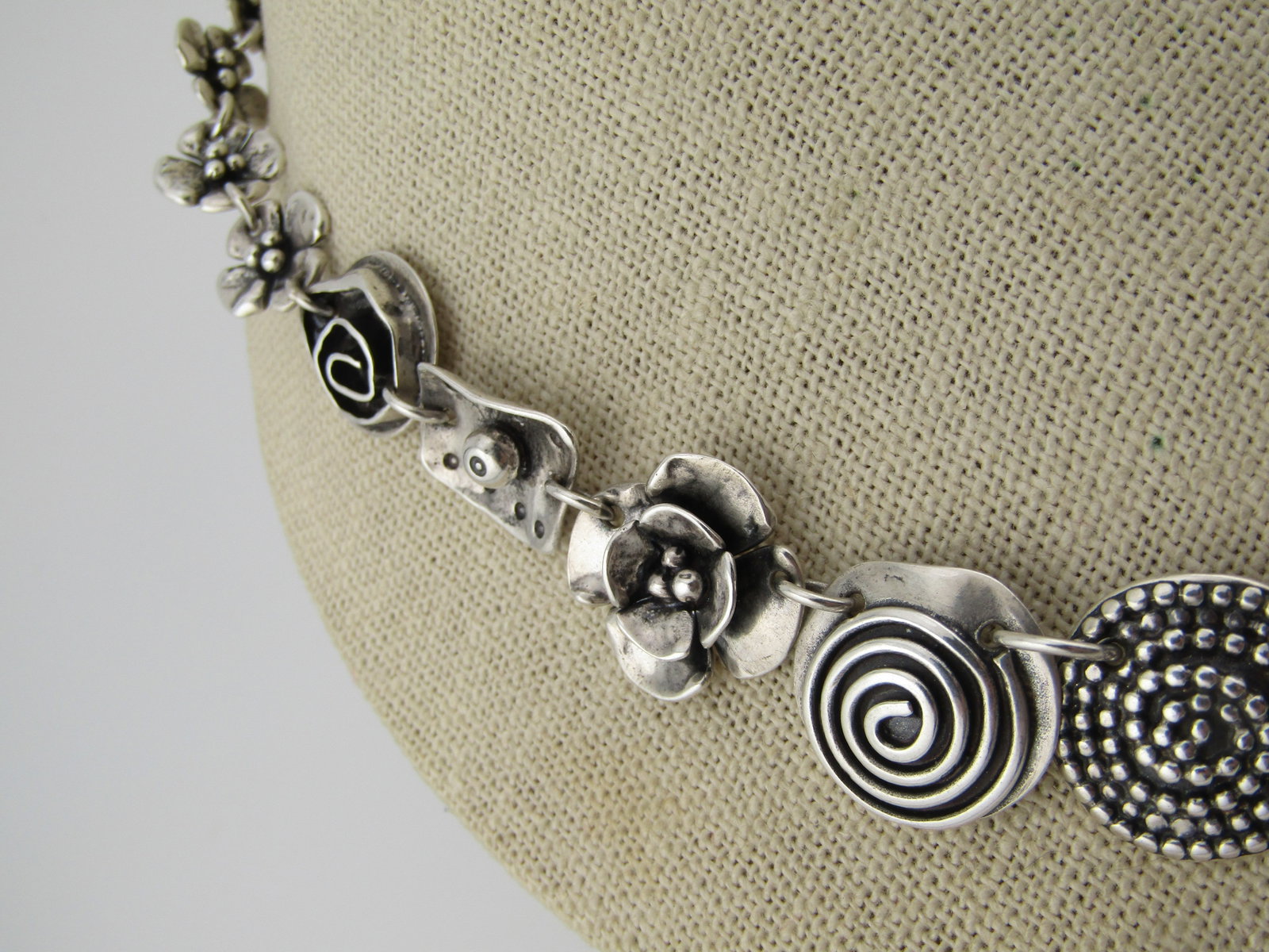 Sherry Tinsman Sterling Floral and Spiral Linked Necklace, Graduated, 17" - 3