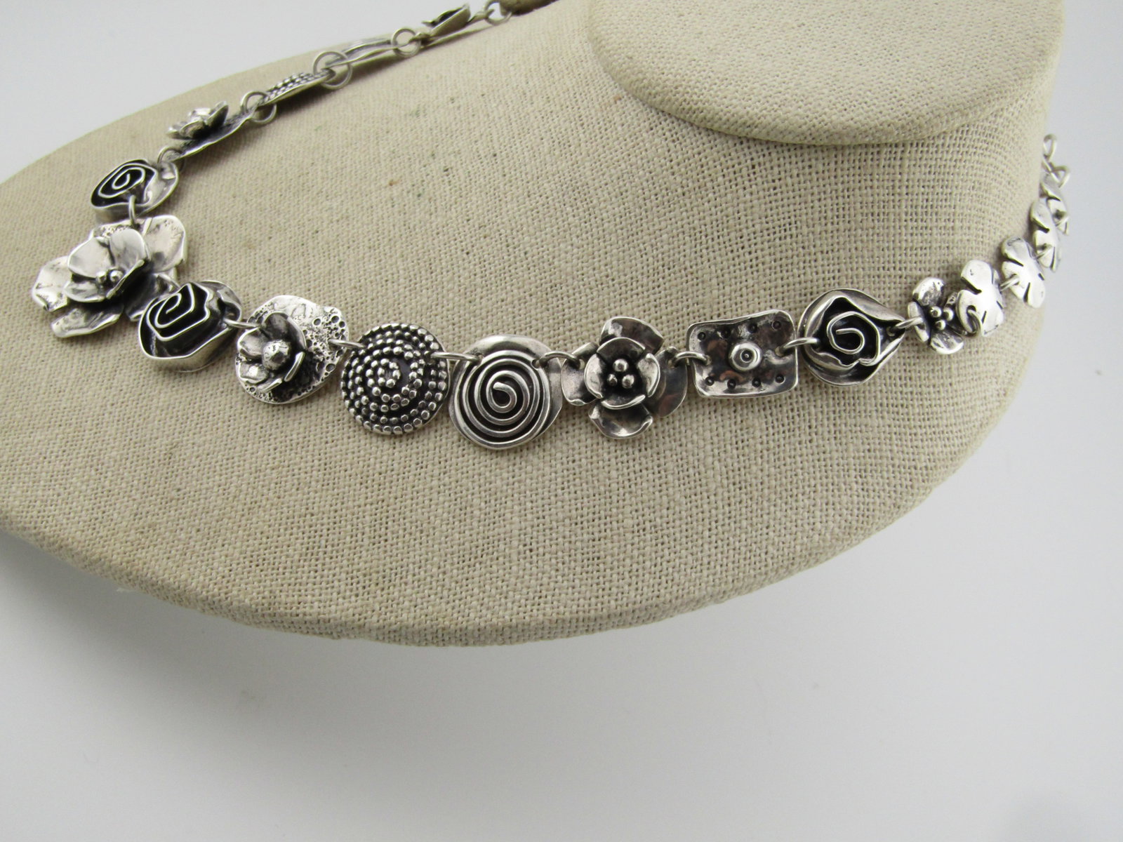 Sherry Tinsman Sterling Floral and Spiral Linked Necklace, Graduated, 17" - 5