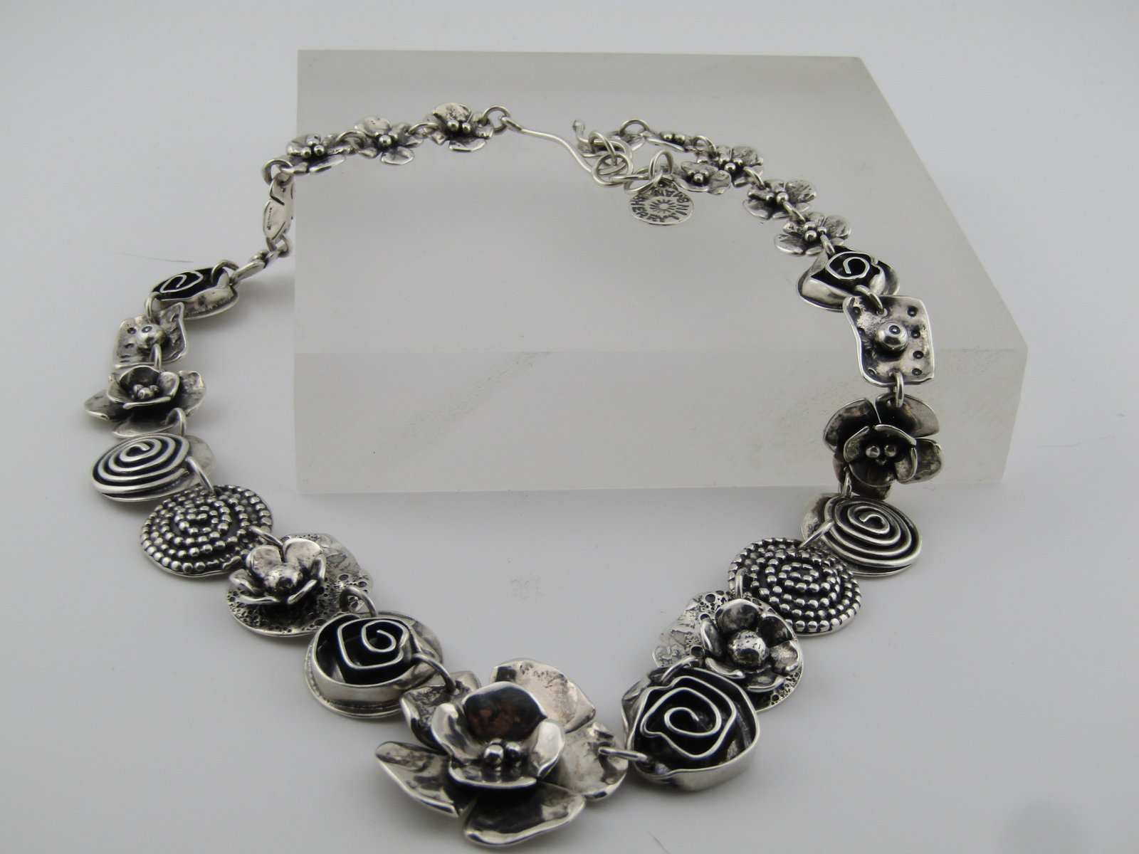Sherry Tinsman Sterling Floral and Spiral Linked Necklace, Graduated, 17" - 6