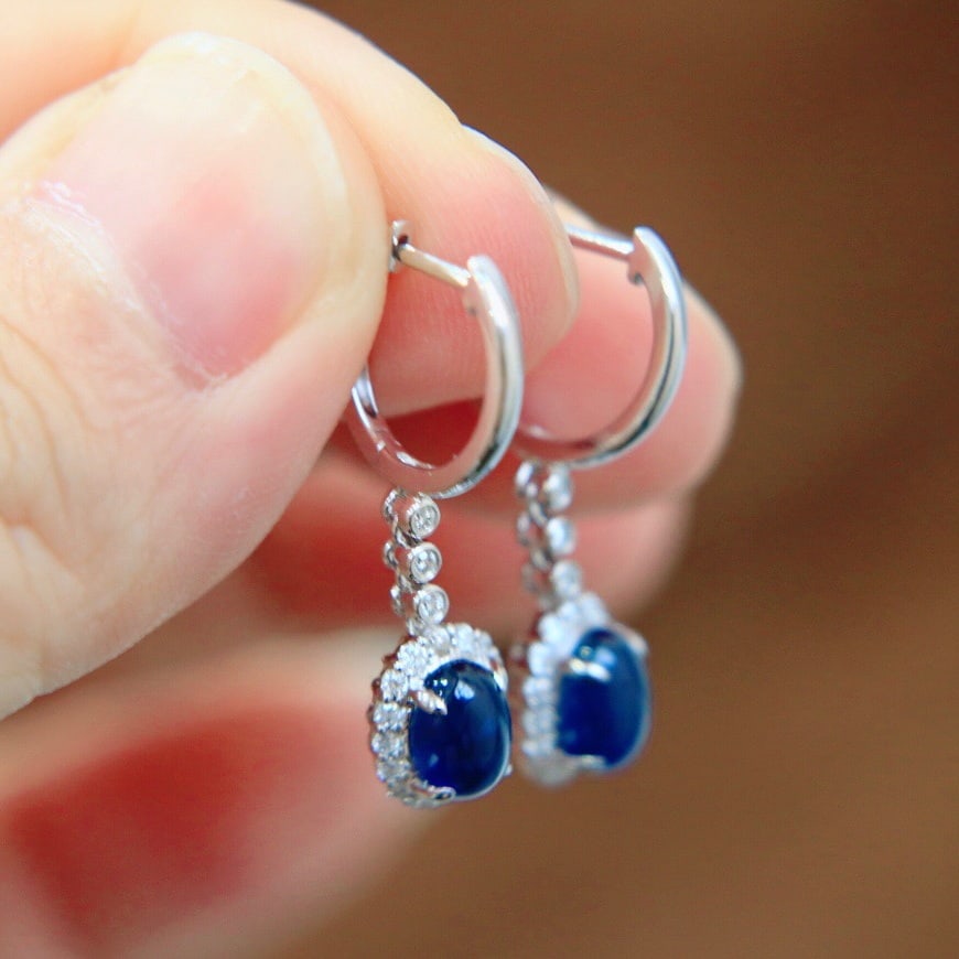 14K GOLD 3.13 CTW NATURAL SAPPHIRE and DIAMOND EARRINGS - 3