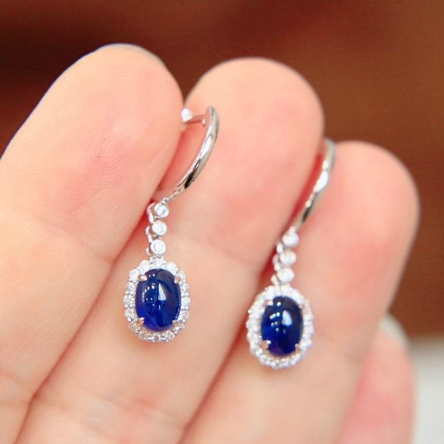 14K GOLD 3.13 CTW NATURAL SAPPHIRE and DIAMOND EARRINGS - 4