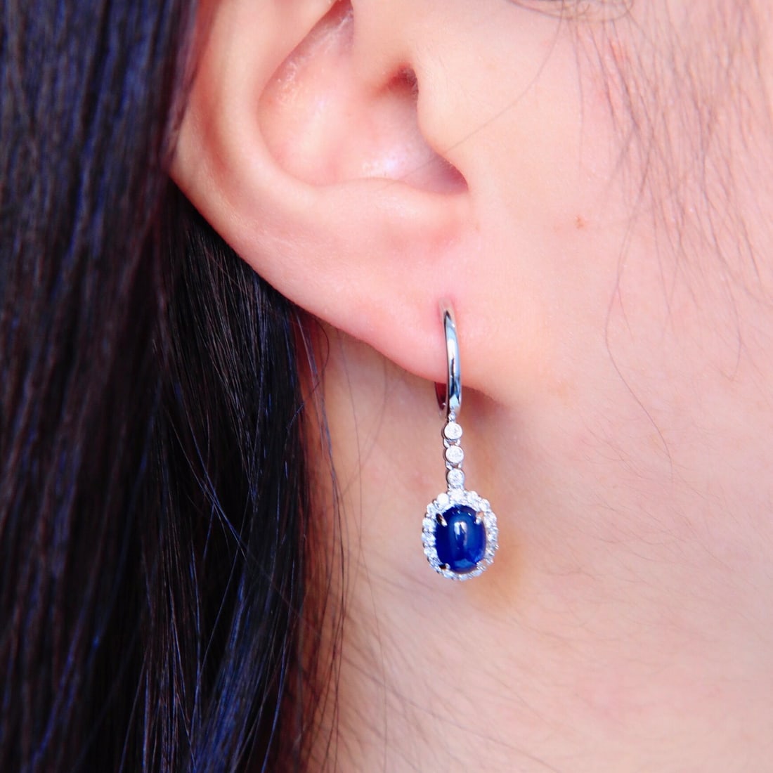 14K GOLD 3.13 CTW NATURAL SAPPHIRE and DIAMOND EARRINGS - 5