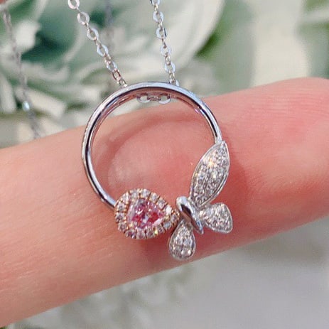 14K GOLD 0.12 CT NATURAL PINK DIAMOND and DIAMOND NECKLACE - 2