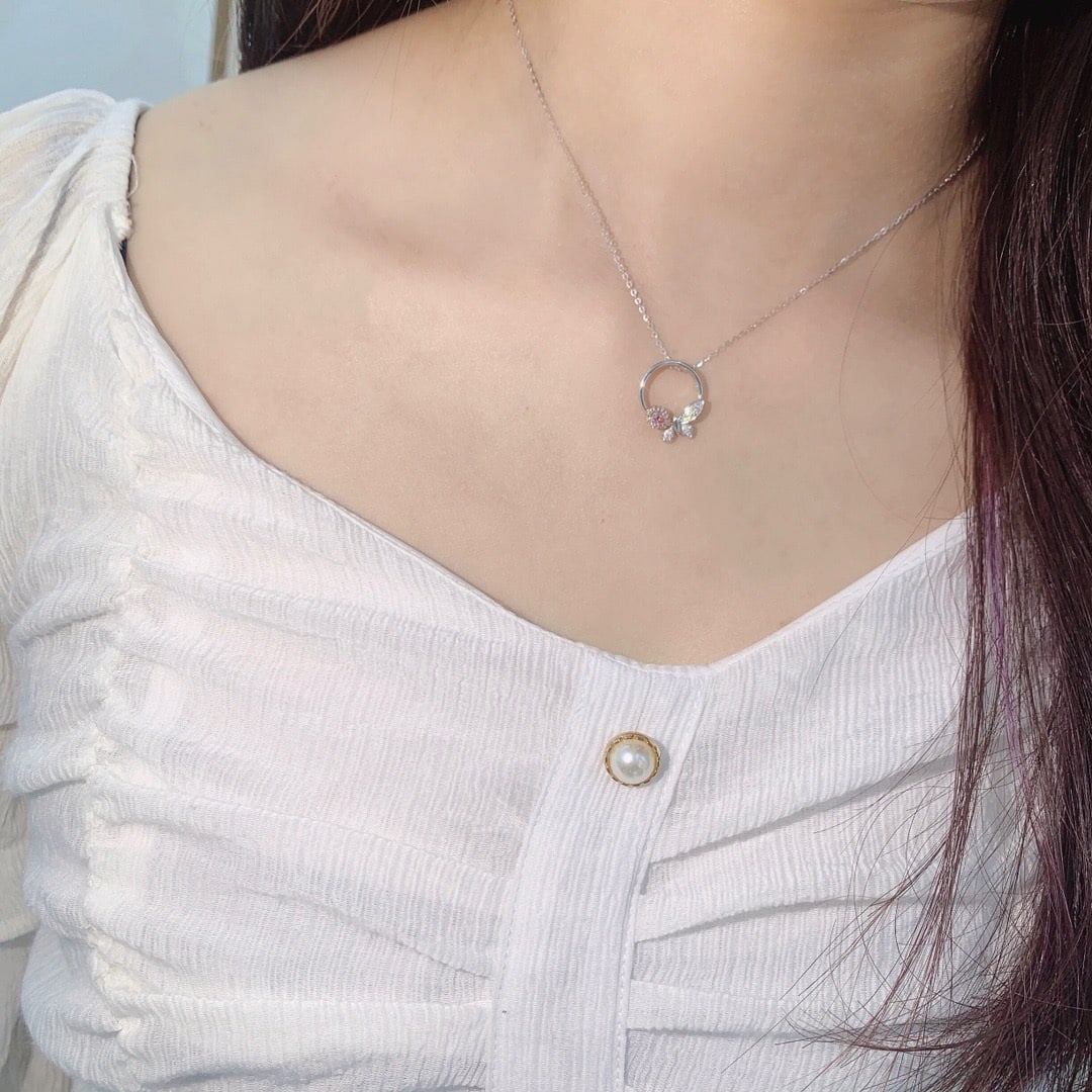 14K GOLD 0.12 CT NATURAL PINK DIAMOND and DIAMOND NECKLACE - 3
