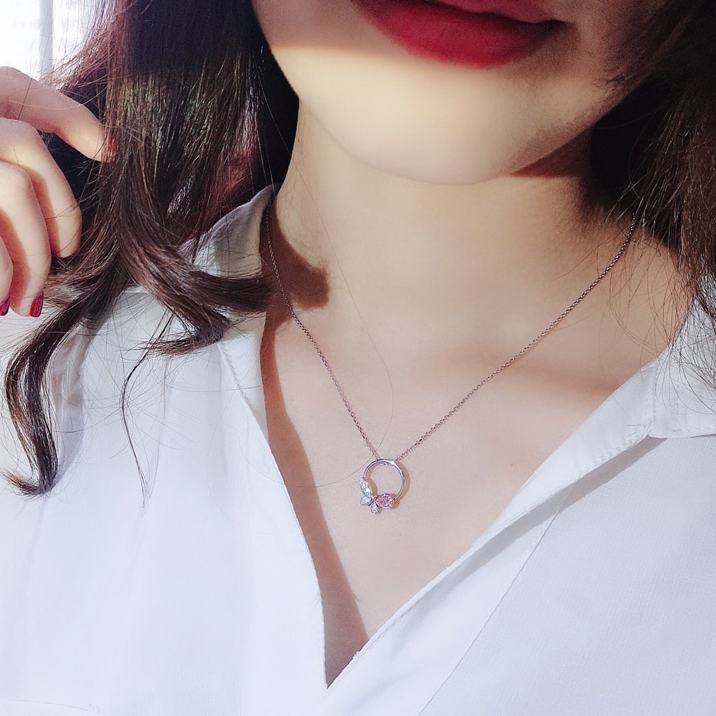 14K GOLD 0.12 CT NATURAL PINK DIAMOND and DIAMOND NECKLACE - 4