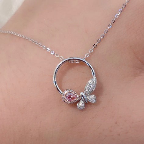 14K GOLD 0.12 CT NATURAL PINK DIAMOND and DIAMOND NECKLACE - 5