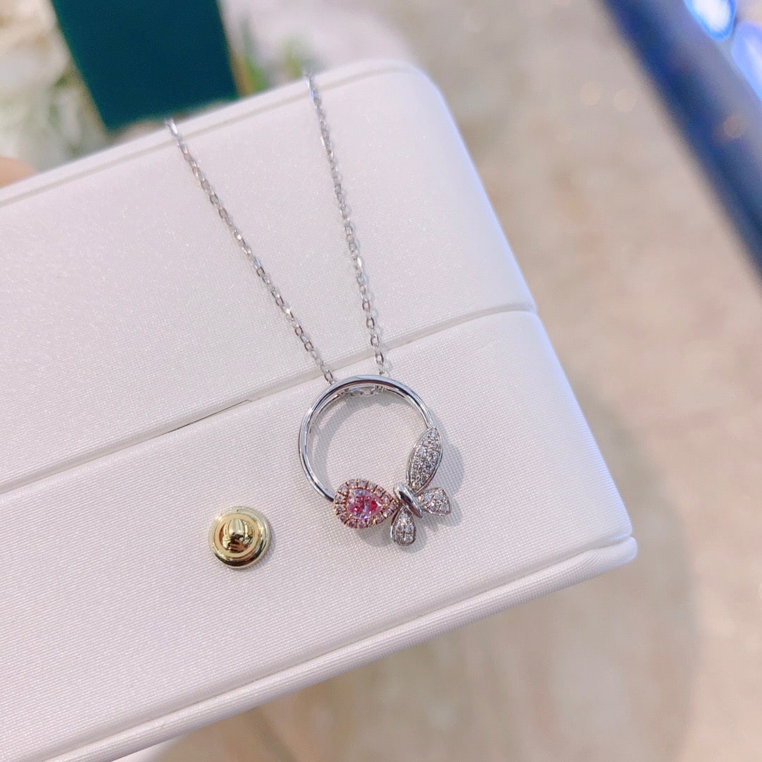 14K GOLD 0.12 CT NATURAL PINK DIAMOND and DIAMOND NECKLACE - 7